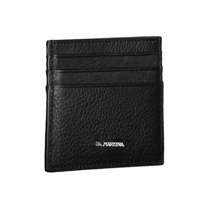 La Martina Black Leather Men Wallet Holder