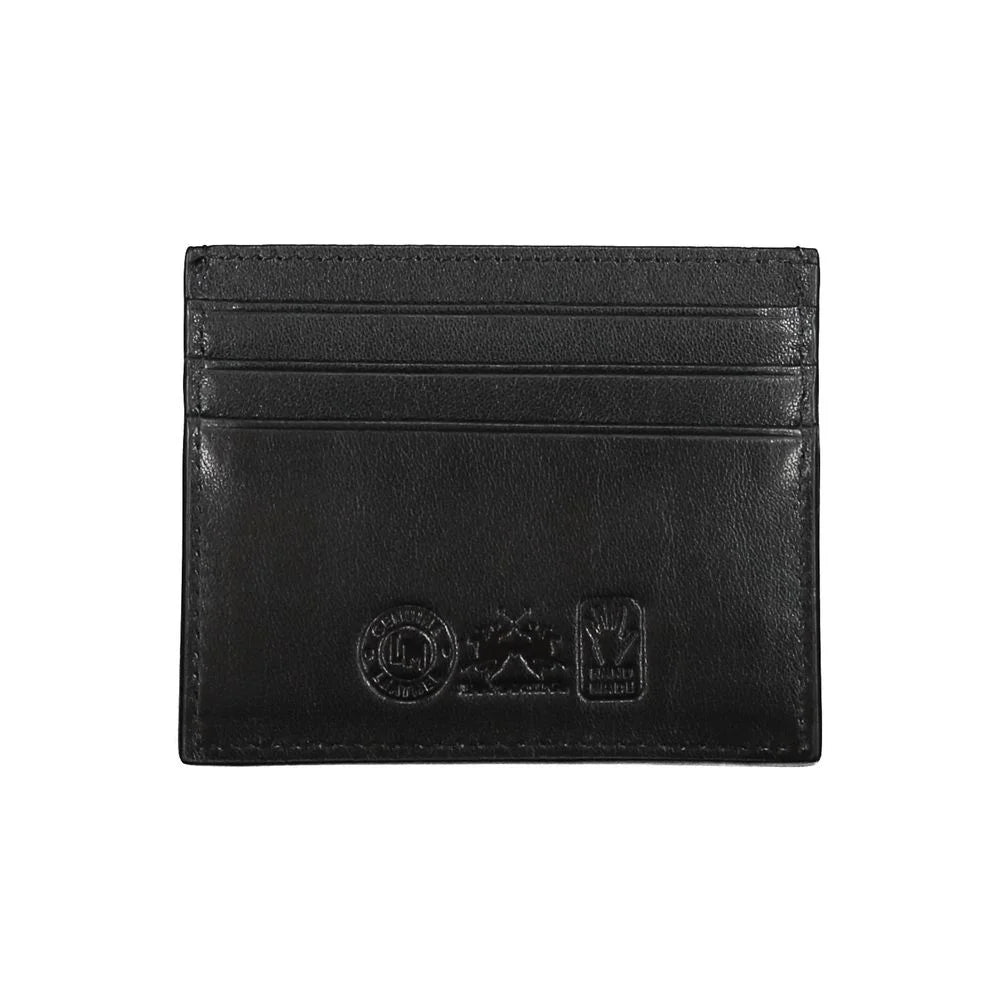 La Martina Black Leather Men Wallet Holder