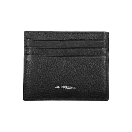 La Martina Black Leather Men Wallet Holder