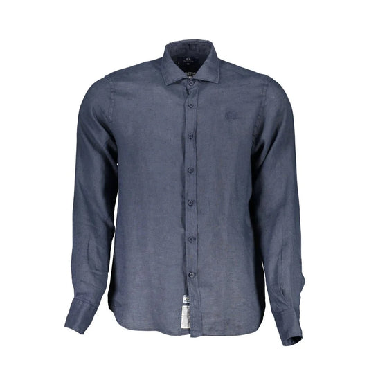 La Martina Blu Linen Men Shirt