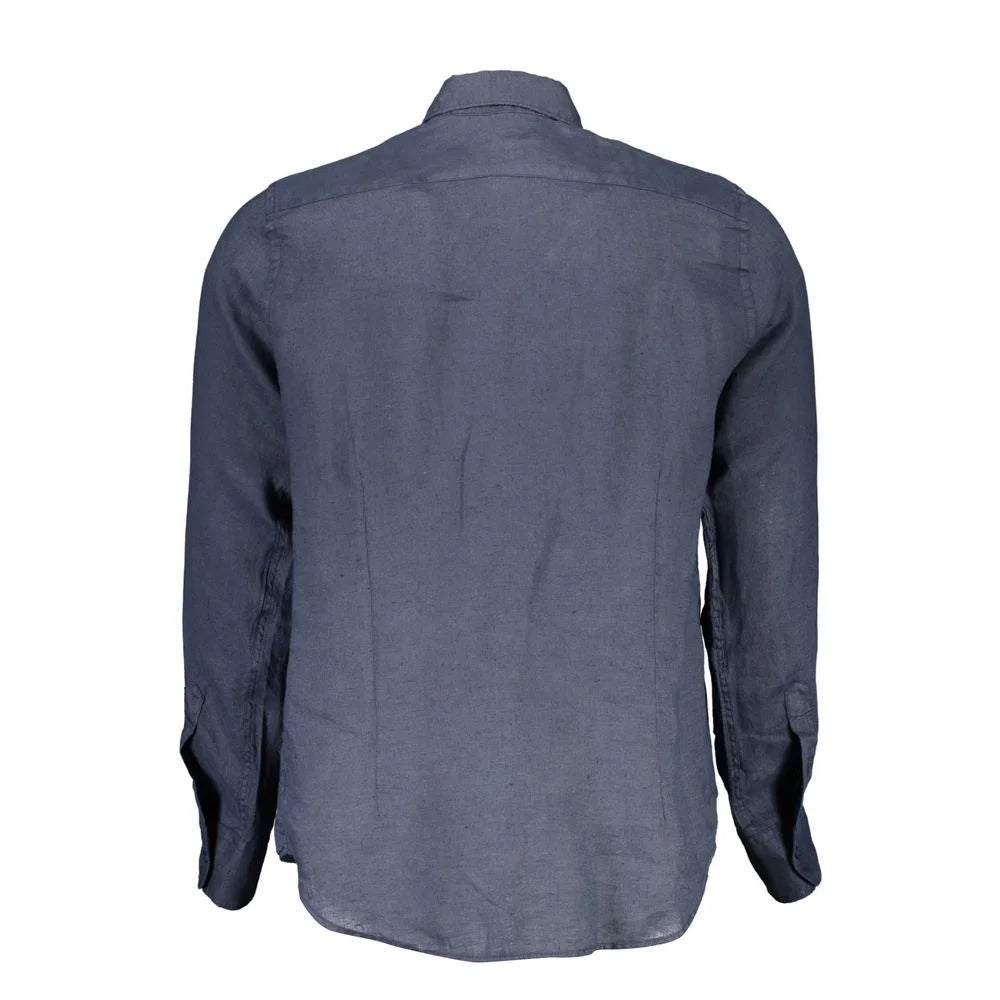 La Martina Blu Linen Men Shirt