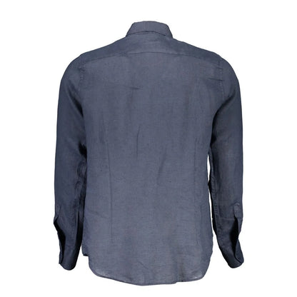 La Martina Blu Linen Men Shirt