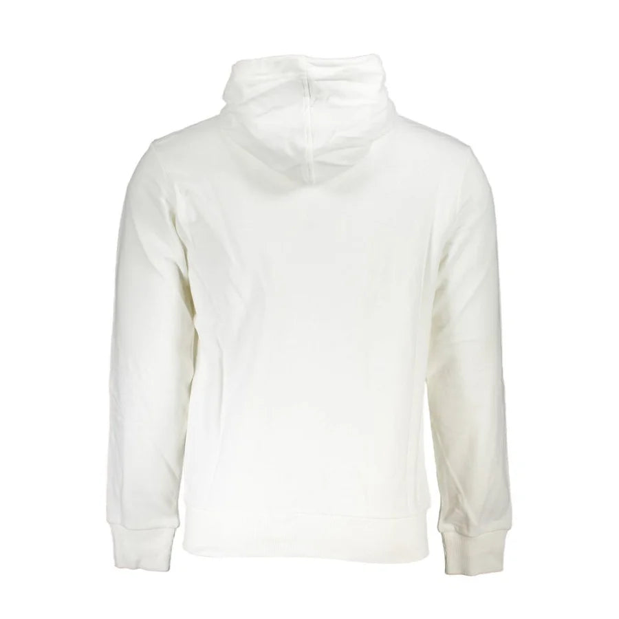 La Martina White Cotton Men Sweater with Hood and Zip Pockets