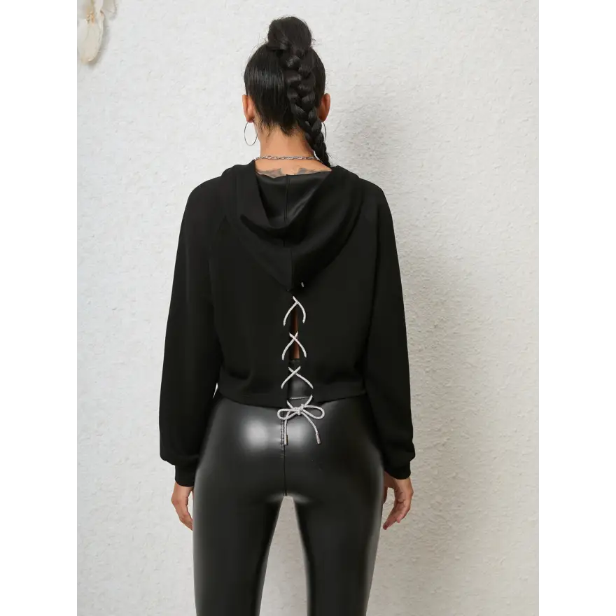 Chic Lace Up Long Sleeve Hoodie in Versatile Comfort Clothing Tops Trendsi