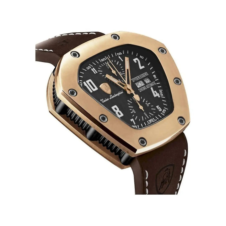 Lamborghini Black Leather Dress Watch