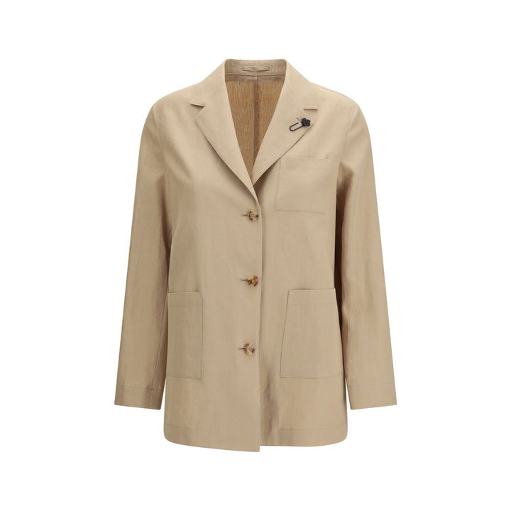 Lardini Sport Jackets - Beige Wool Oves Aries Full-Length Jacket