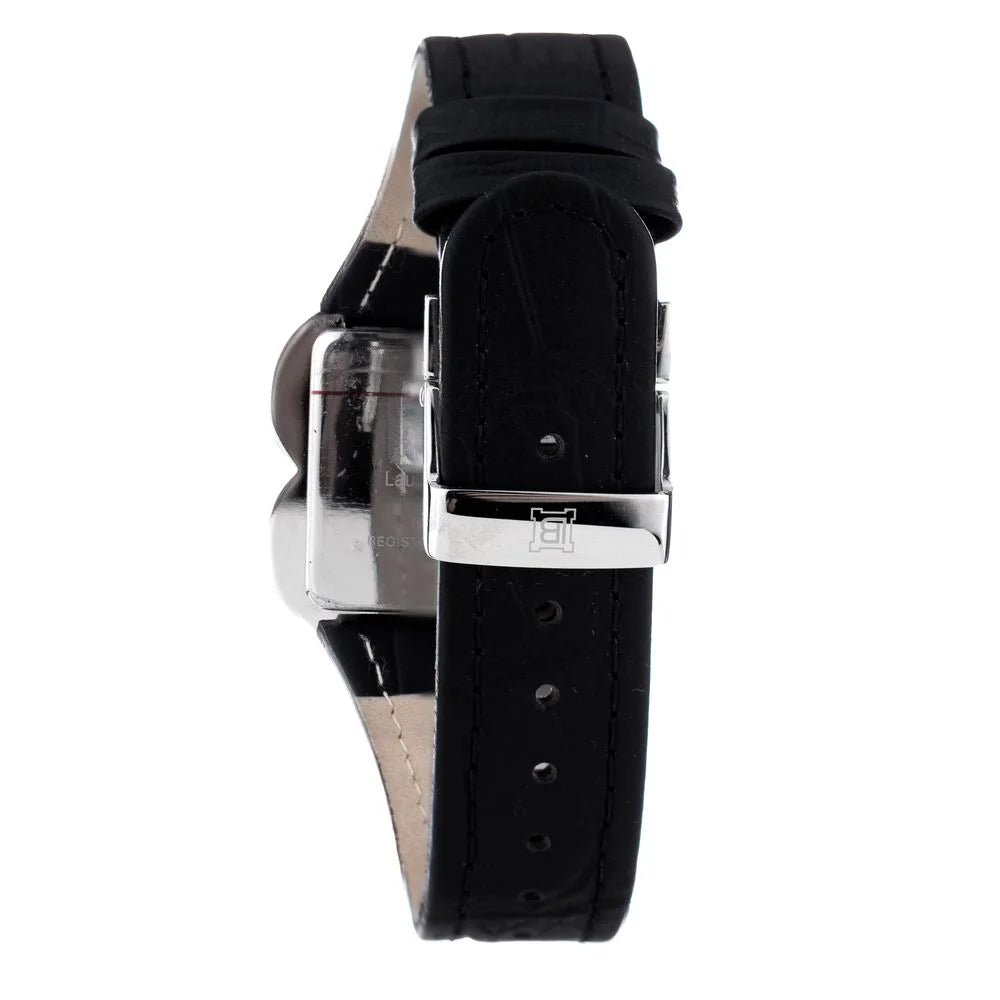 Laura Biagiotti Black Leather Dress Watch with Silver Steel Case