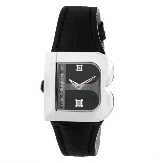Laura Biagiotti Black Leather Dress Watch with Silver Steel Case