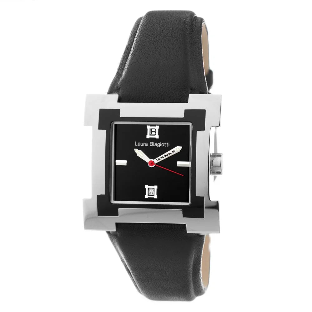Laura Biagiotti Black Leather Dress Watch Stainless Steel Silver 34mm