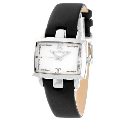 Laura Biagiotti Black Leather Watch with Silver Stainless Steel Case