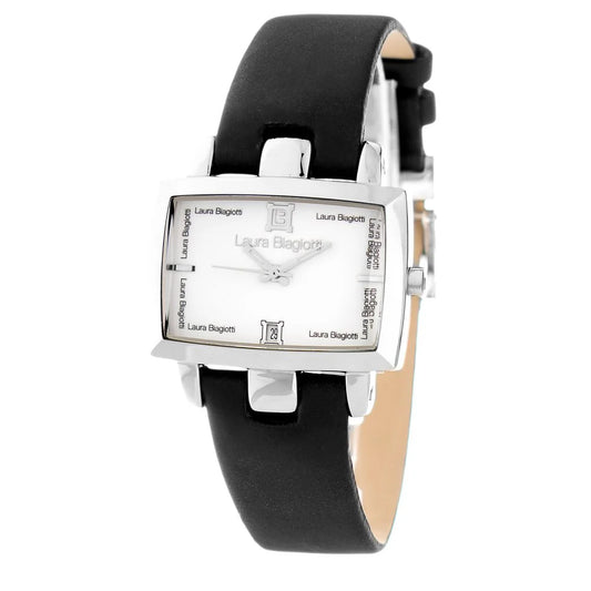 Laura Biagiotti Black Leather Watch with Silver Stainless Steel Case