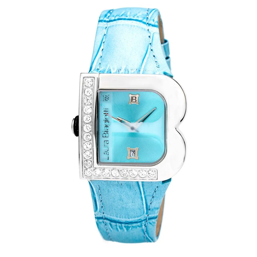 Laura Biagiotti Blue Leather Watch with Silver Steel Case and Dial