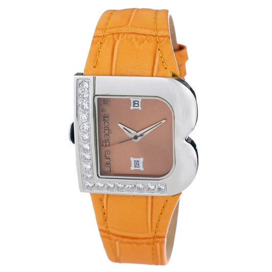 Laura Biagiotti Orange Leather Watch with Silver Steel Case