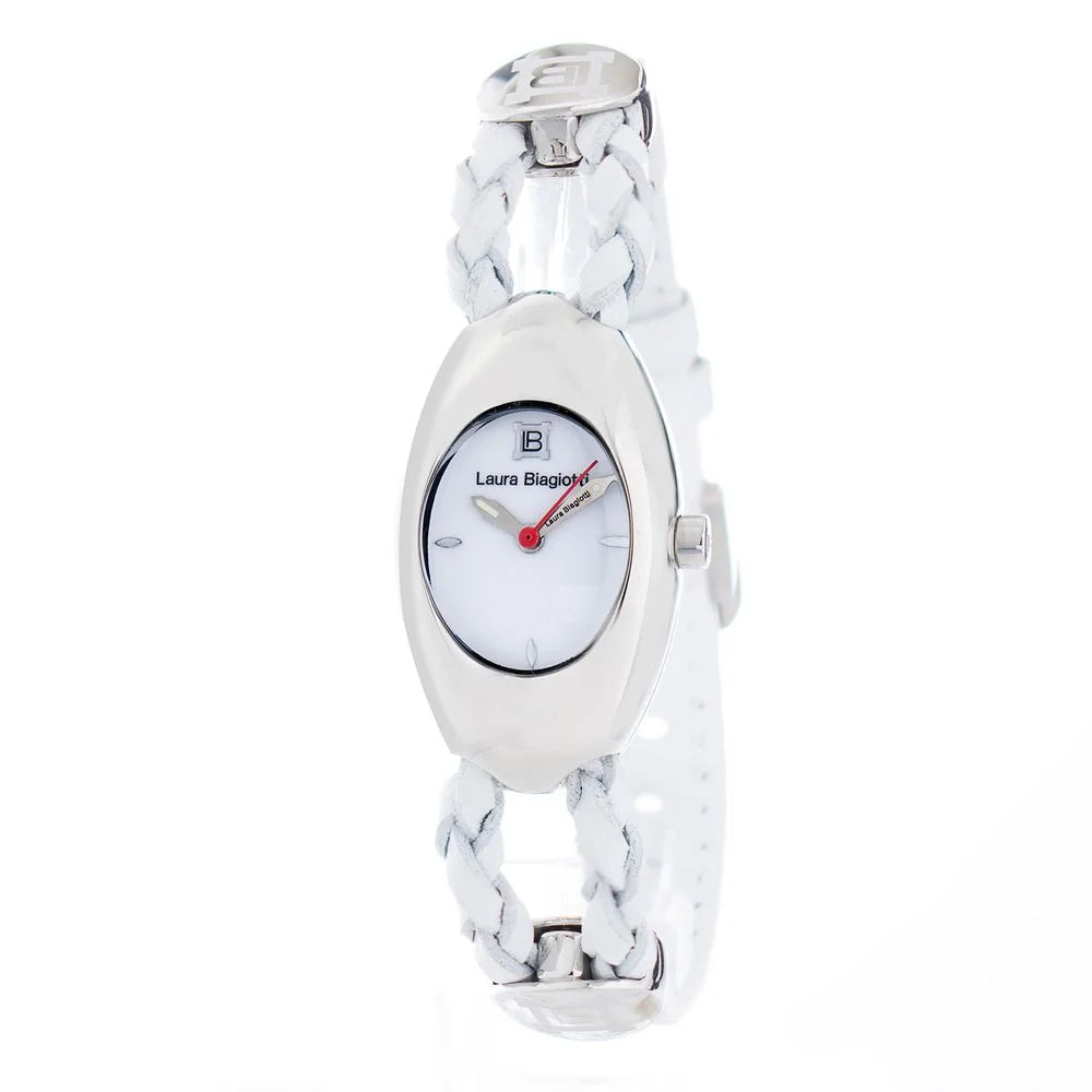 Laura Biagiotti White Leather Quartz Watch Silver Steel 22mm