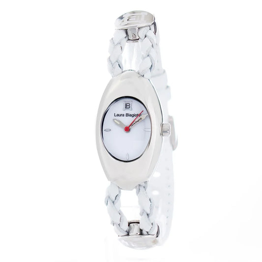Laura Biagiotti White Leather Quartz Watch Silver Steel 22mm
