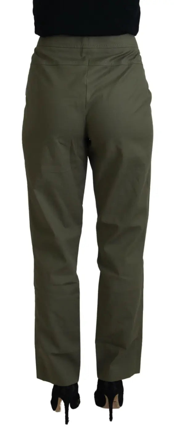 LAUREL Green Cotton High Waist Women Tapered Pants