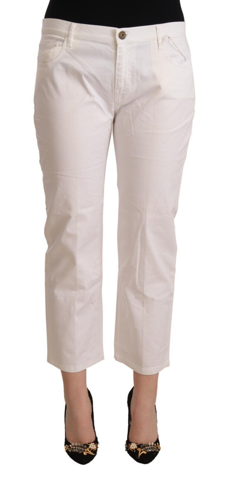 L’autre Chose White Cotton Mid Waist Cropped Denim Jeans