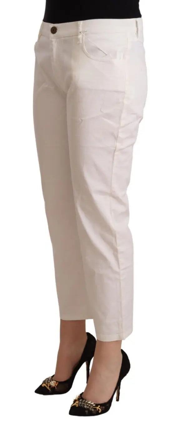 L’Autre Chose White Cotton Mid Waist Cropped Denim Jeans