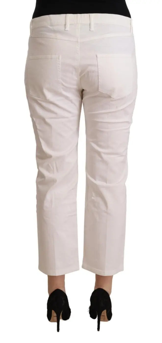 L’Autre Chose White Cotton Mid Waist Cropped Denim Jeans