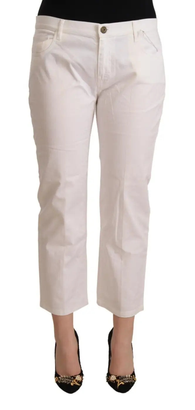 L’Autre Chose White Cotton Mid Waist Cropped Denim Jeans