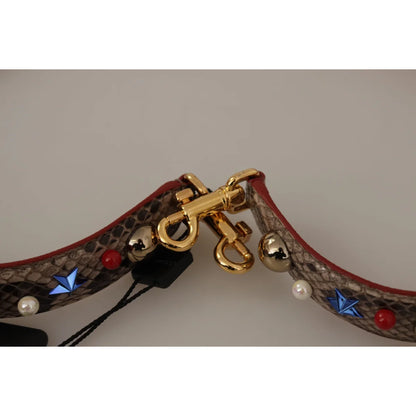 Lavish Dolce Gabbana Shoulder Strap Python Leather Gold Metal Detailing &