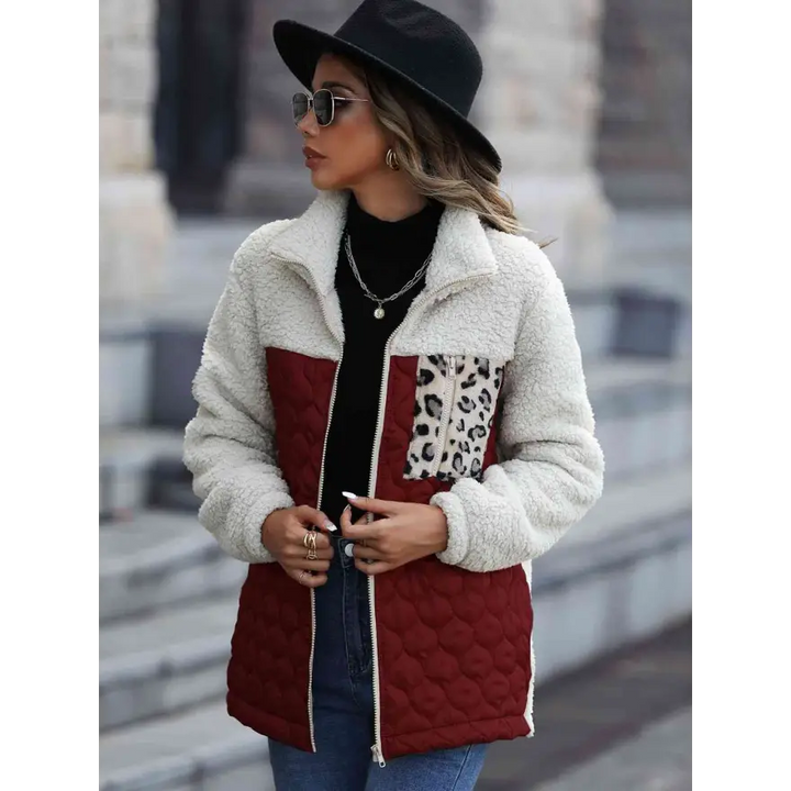 Leopard Color Block Zip Up Jacket Roars With Style Clothing Jackets Trendsi