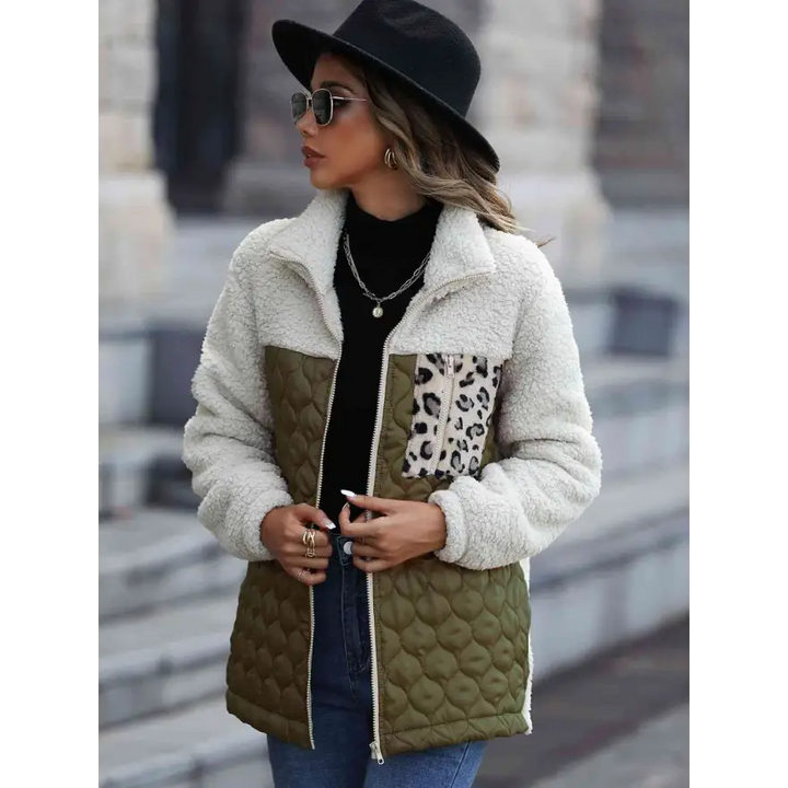Leopard Color Block Zip Up Jacket Roars With Style Clothing Jackets Trendsi