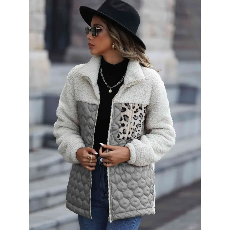Leopard Color Block Zip Up Jacket Roars With Style Clothing Jackets Trendsi