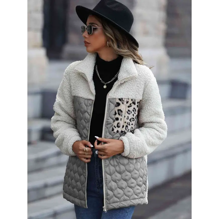 Leopard Color Block Zip Up Jacket Roars With Style Clothing Jackets Trendsi