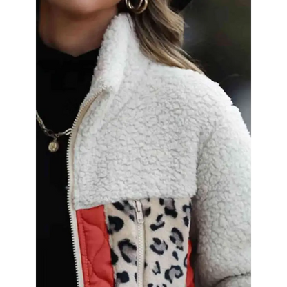 Leopard Color Block Zip-Up Jacket for Trendy Outerwear Style Clothing Jackets Trendsi