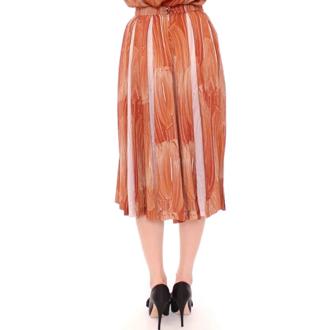 Licia Florio Brown Orange Below Knee Full Skirt
