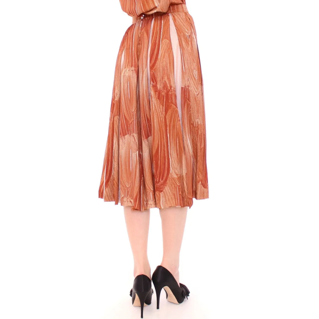 Licia Florio Brown Orange Below Knee Full Skirt