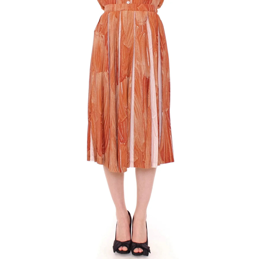 Licia Florio Brown Orange Below Knee Full Skirt