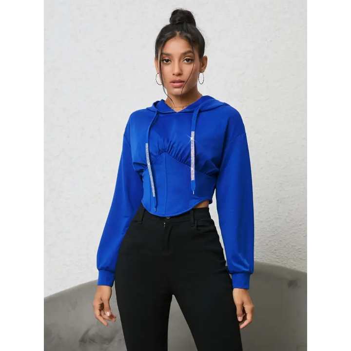 Cozy Effortless Style in Long Sleeve Drawstring Hoodie Clothing Tops Trendsi