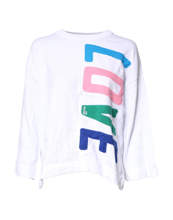 Love Moschino - White Graphic Print Cotton Long Sleeves T-shirt