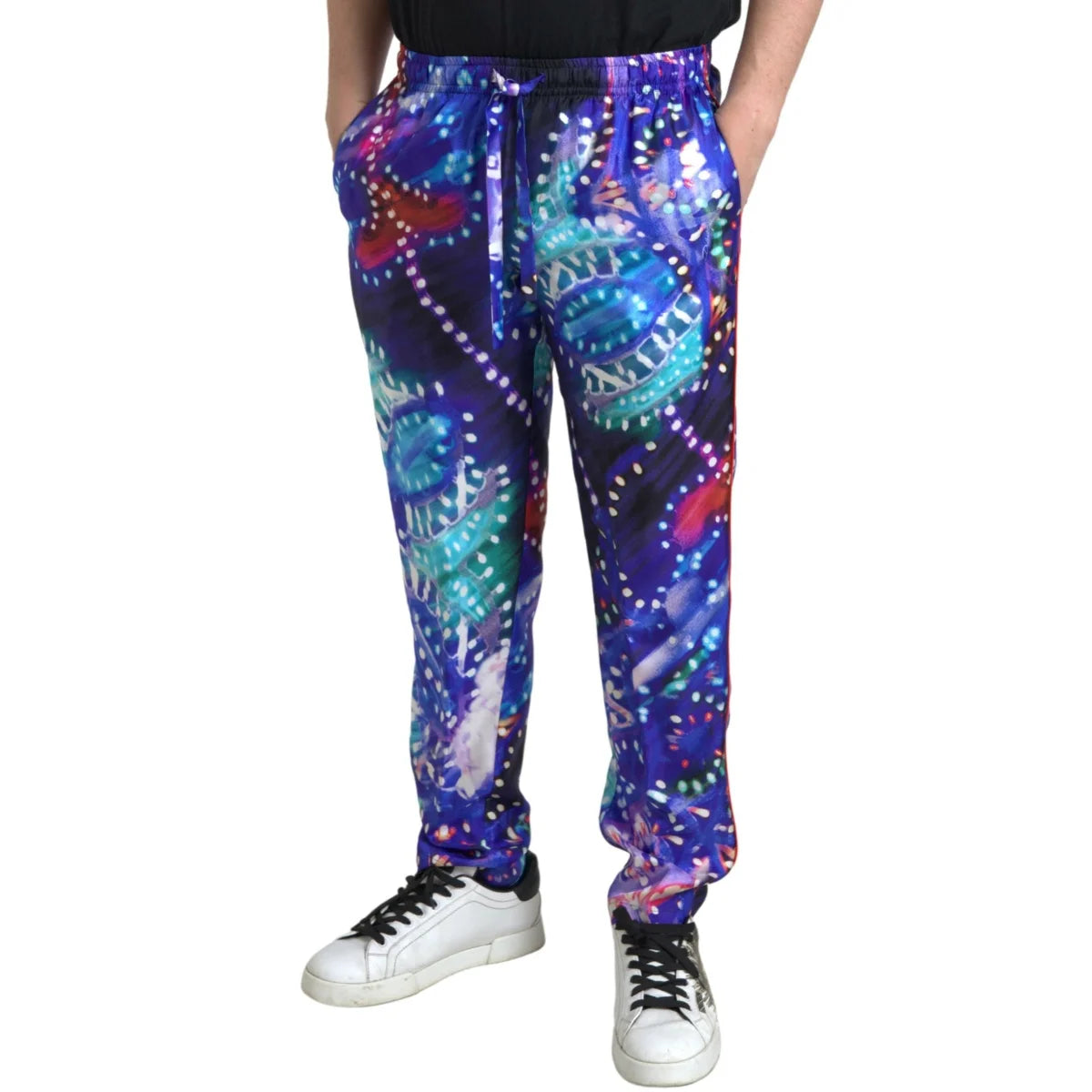 Luxe Dolce Gabbana Silk Joggers in Vibrant Print &