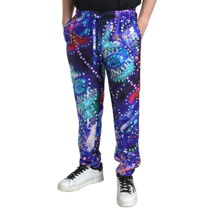 Luxe Dolce Gabbana Silk Joggers in Vibrant Print &