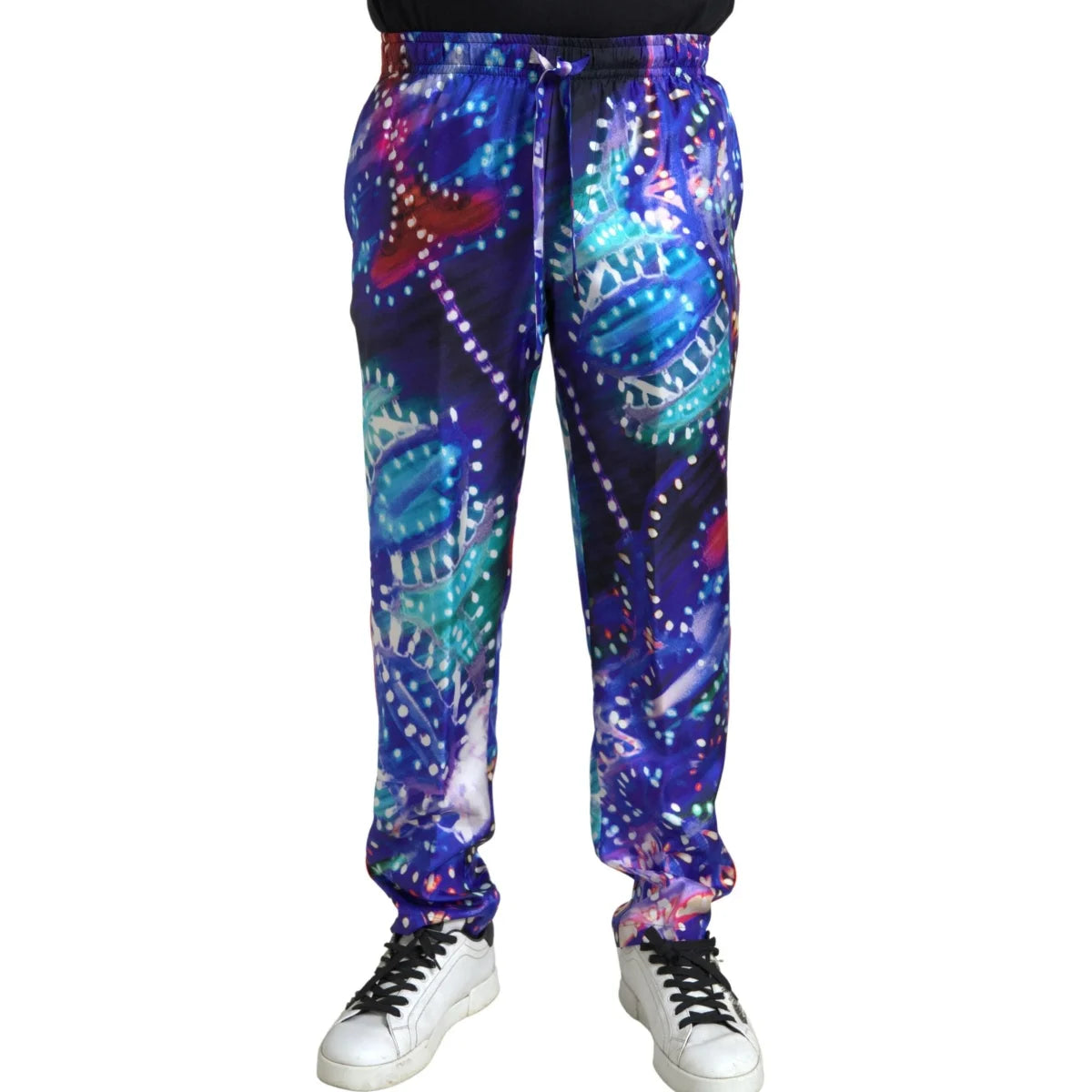 Luxe Dolce Gabbana Silk Joggers in Vibrant Print &