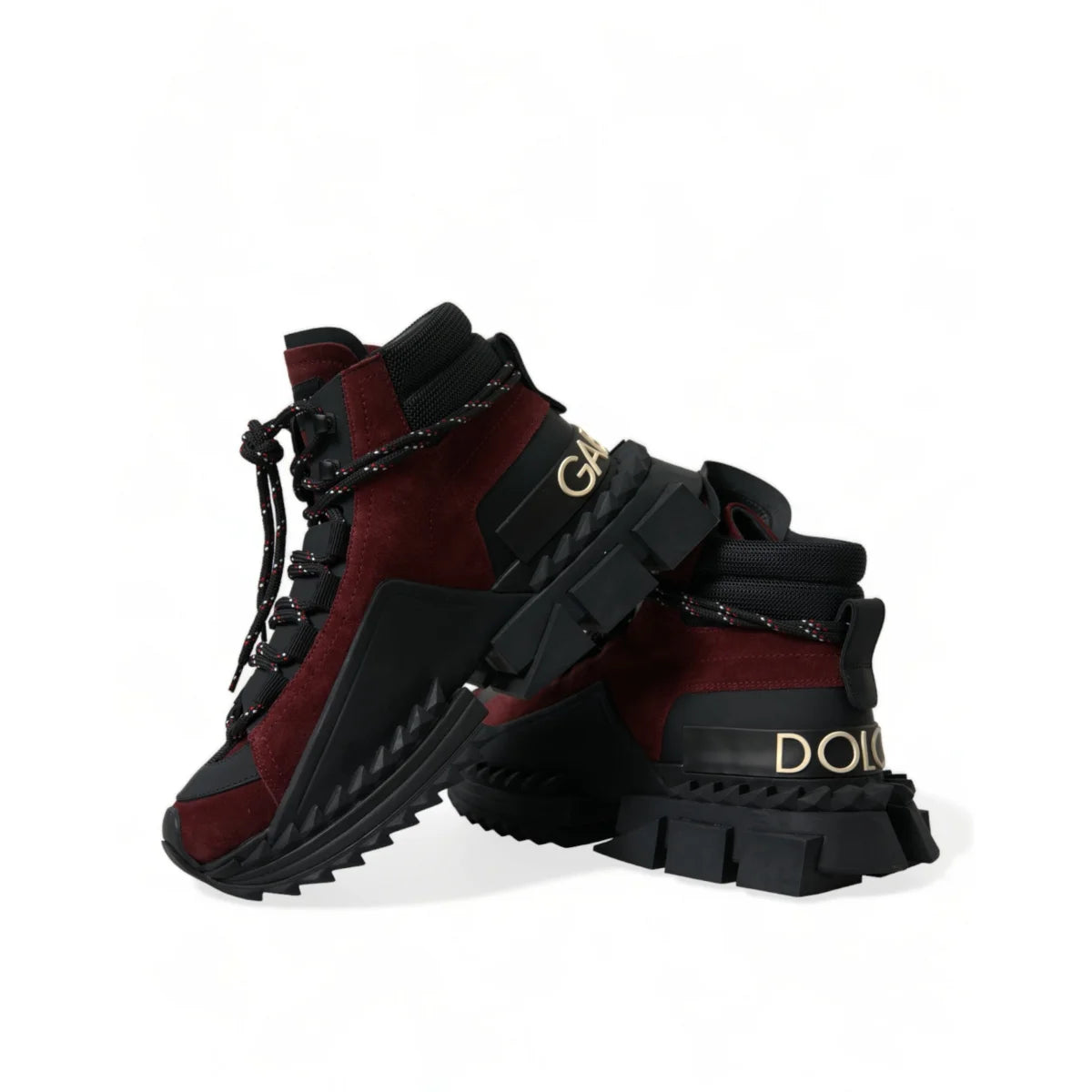 Luxurious Dolce Gabbana Burgundy Leather High Top Sneakers &