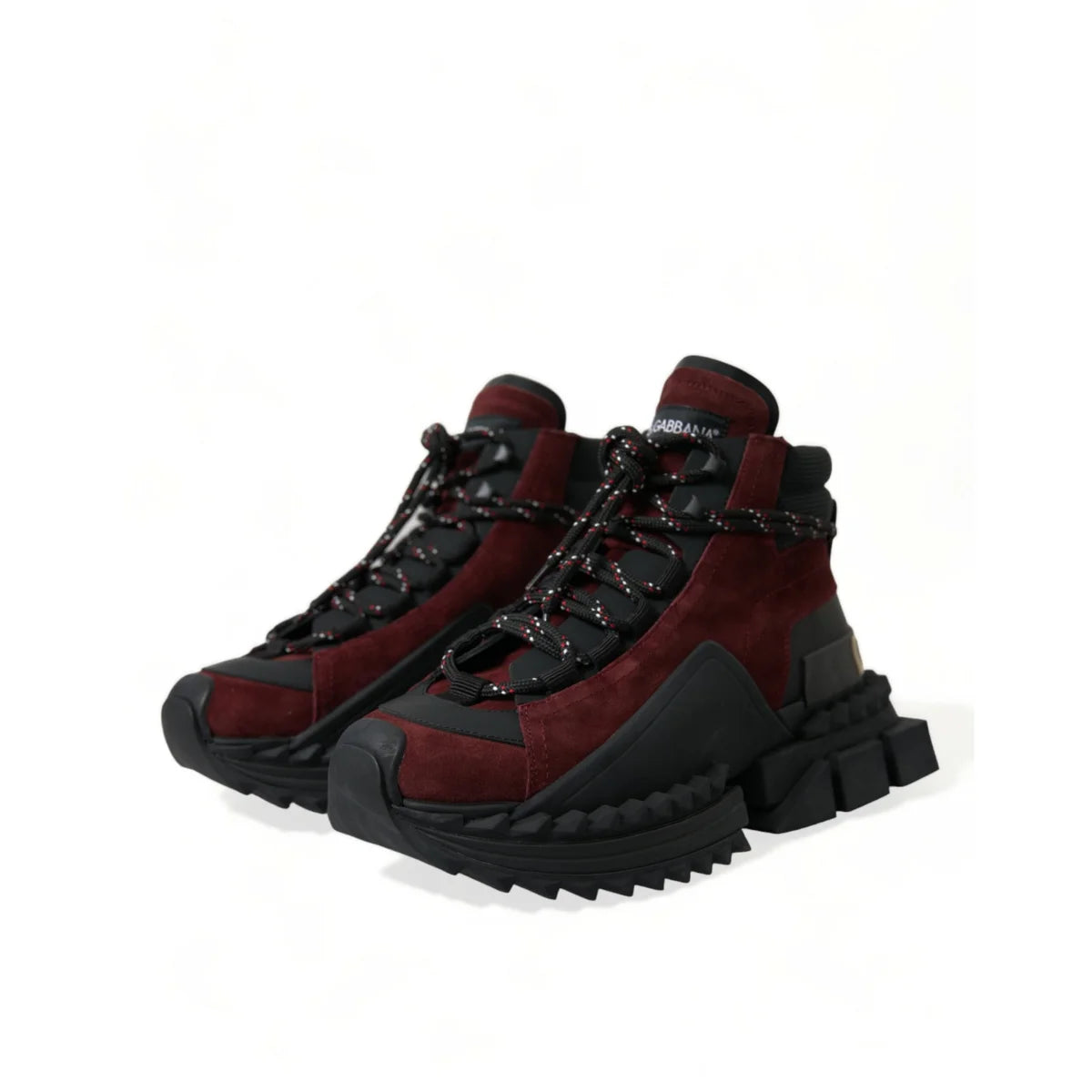Luxurious Dolce Gabbana Burgundy Leather High Top Sneakers &