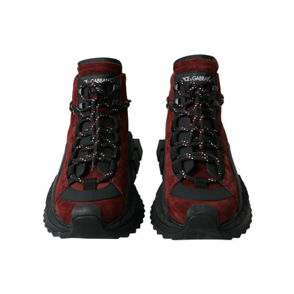 Luxurious Dolce Gabbana Burgundy Leather High Top Sneakers &