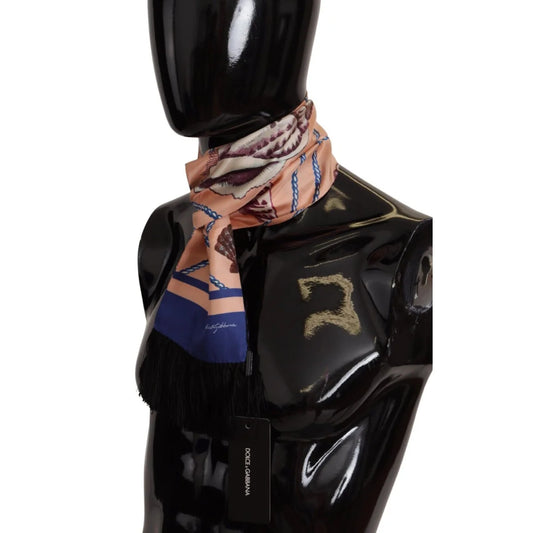 Luxurious Dolce Gabbana Silk Scarf Multicolor Patterned Logo Details &