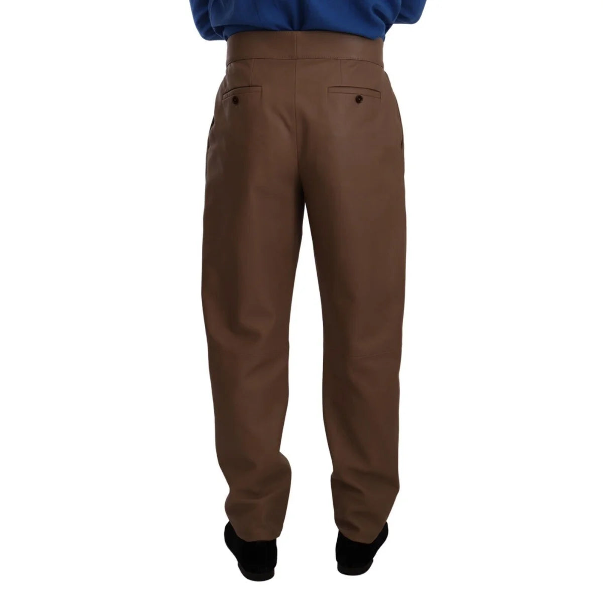 Luxury Dolce Gabbana Leather Tapered High Waist Pants with Button Closure &