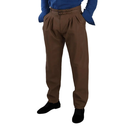 Luxury Dolce Gabbana Leather Tapered High Waist Pants with Button Closure &