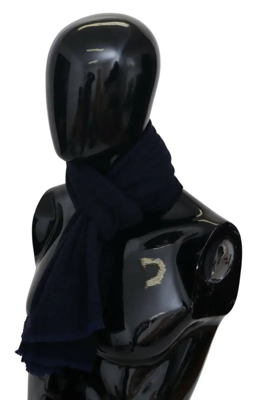 M Missoni Dark Blue Wool Unisex Neck Wrap Fringes Logo Scarf
