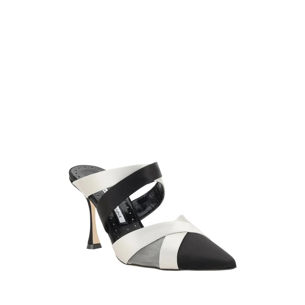 Manolo Blahnik Oyounak Satin Pumps with Braided Band and Mesh Detail