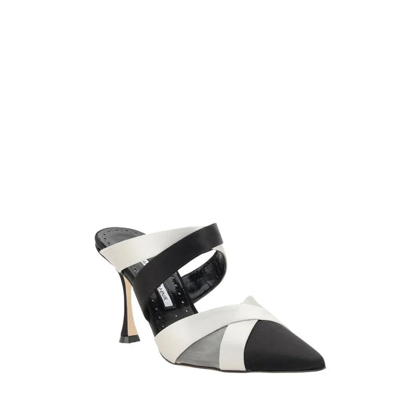 Manolo Blahnik Oyounak Satin Pumps with Braided Band and Mesh Detail