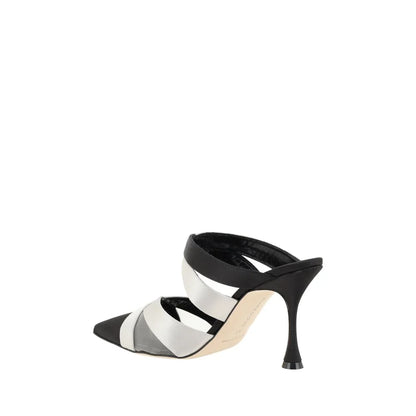 Manolo Blahnik Oyounak Satin Pumps with Braided Band and Mesh Detail