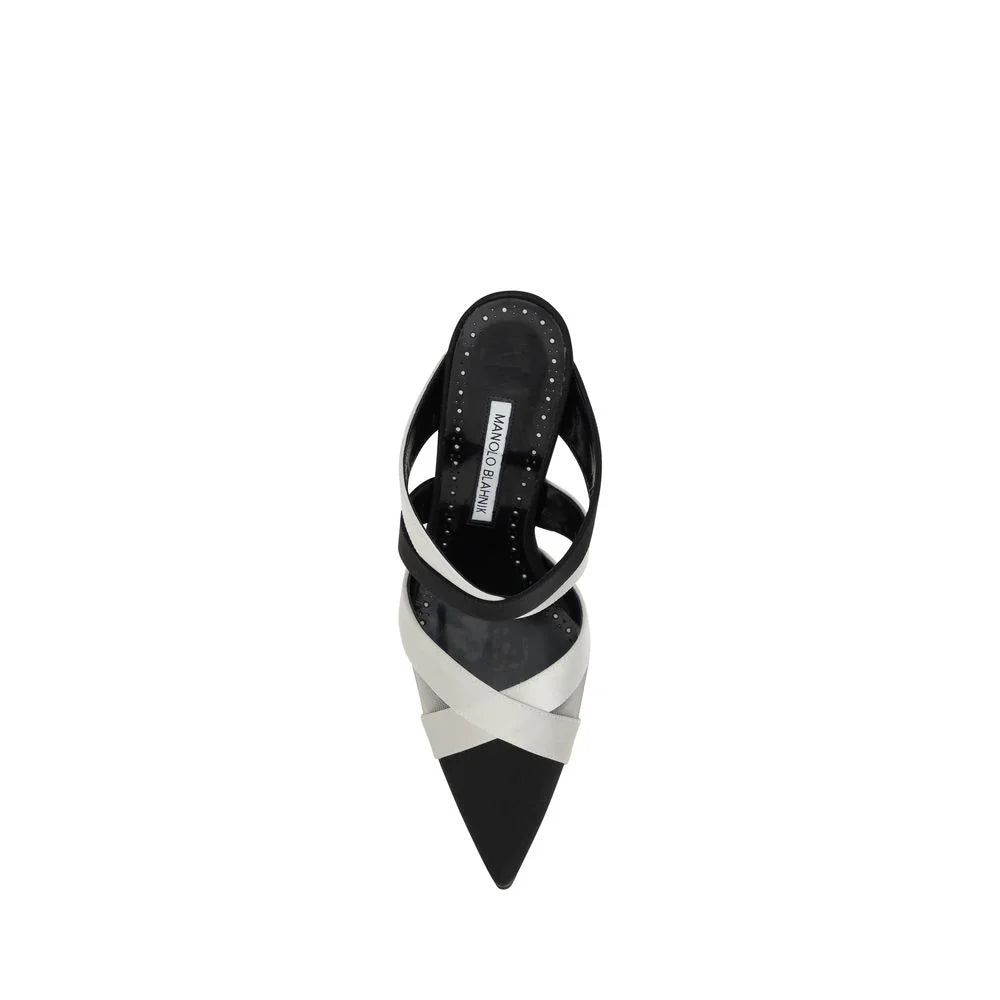 Manolo Blahnik Oyounak Satin Pumps with Braided Band and Mesh Detail