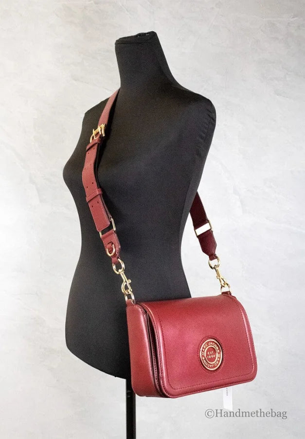 Marc Jacobs - Medium Metal Signet Syrah Smooth Leather Flap Crossbody Purse Bag